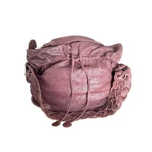 Vintage y2k Monserat De Lucca Brown Pebbled Leather Braided Strap Slouchy Bag